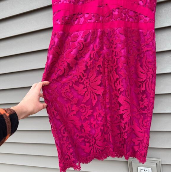 Tadashi Shoji size 14 Pink Embroidered Lace Overlay Knee Length Sheath Dress - Picture 11 of 14